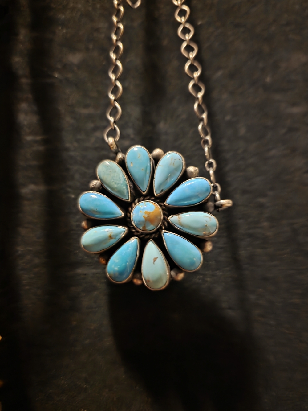 Turquoise Flower Cluster Pendant Necklace - Blue And Green Sonoran - Picture 3 of 7
